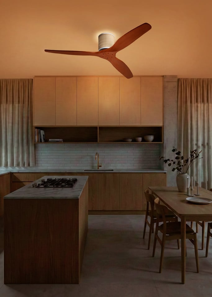 WIND CALM CUSTOM RATTAN - Ventilateur de plafond 40W silencieux Ø132 cm avec éclairage LED dans le corps et la lampe, image de la galerie 1