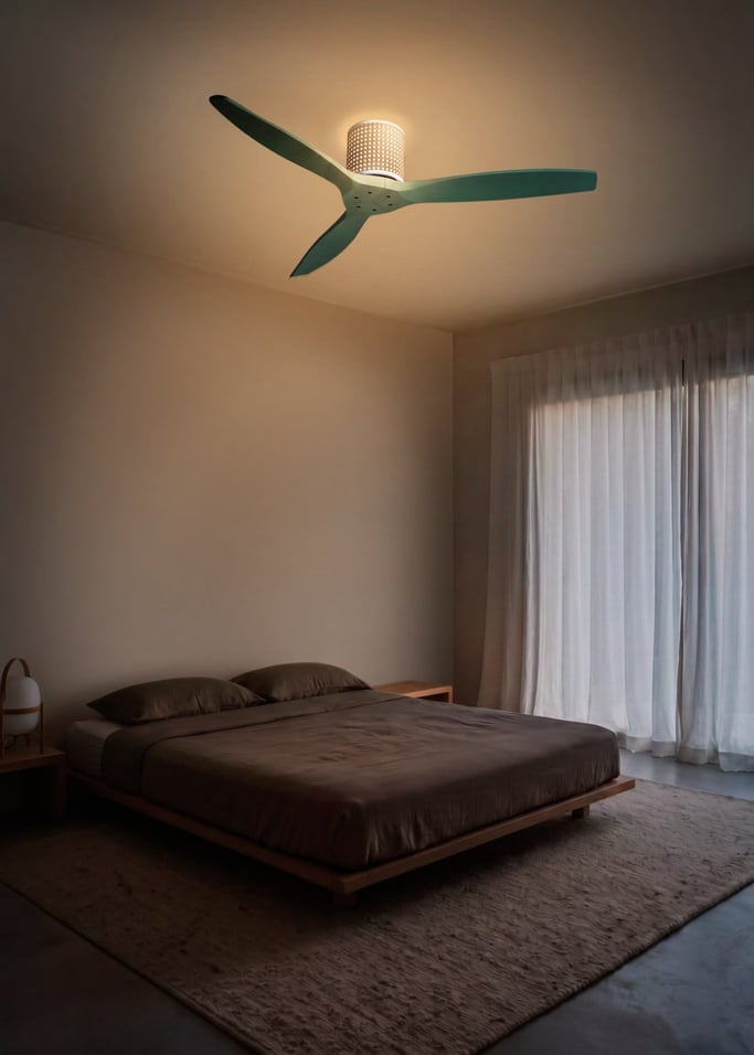 WIND CALM CUSTOM RATTAN - Ventilateur de plafond 40W silencieux Ø132 cm avec éclairage LED dans le corps et la lampe, image de la galerie 1
