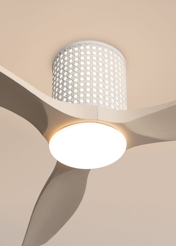 WIND CALM CUSTOM RATTAN - Ventilateur de plafond 40W silencieux Ø132 cm avec éclairage LED dans le corps et la lampe, image de la galerie 4
