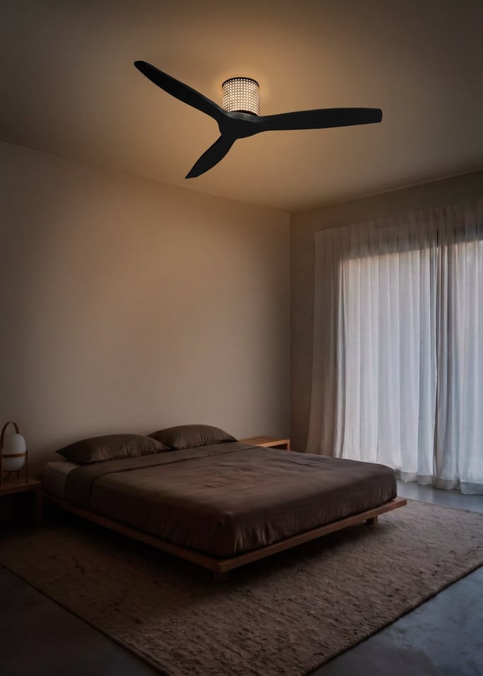 WIND CALM CUSTOM RATTAN - Ventilateur de plafond 40W silencieux Ø132 cm avec éclairage LED dans le corps et la lampe, image de la galerie 1