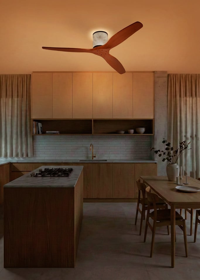 WIND CALM CUSTOM RATTAN - Ventilateur de plafond 40W silencieux Ø132 cm avec éclairage LED dans le corps et la lampe, image de la galerie 1