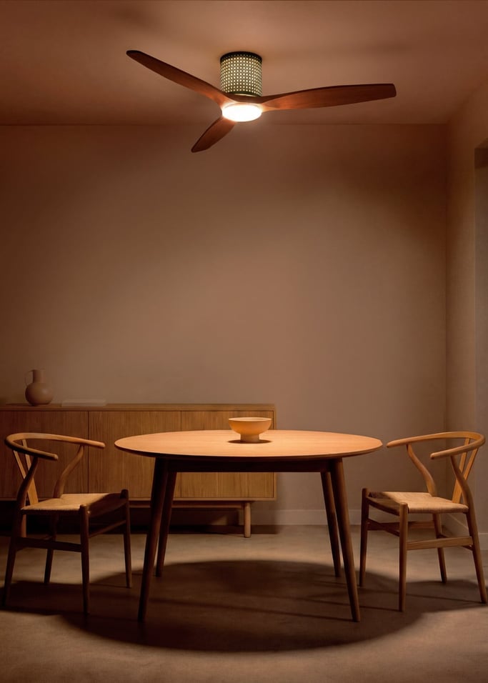 WIND CALM CUSTOM RATTAN - Ventilateur de plafond 40W silencieux Ø132 cm avec éclairage LED dans le corps et la lampe, image de la galerie 1