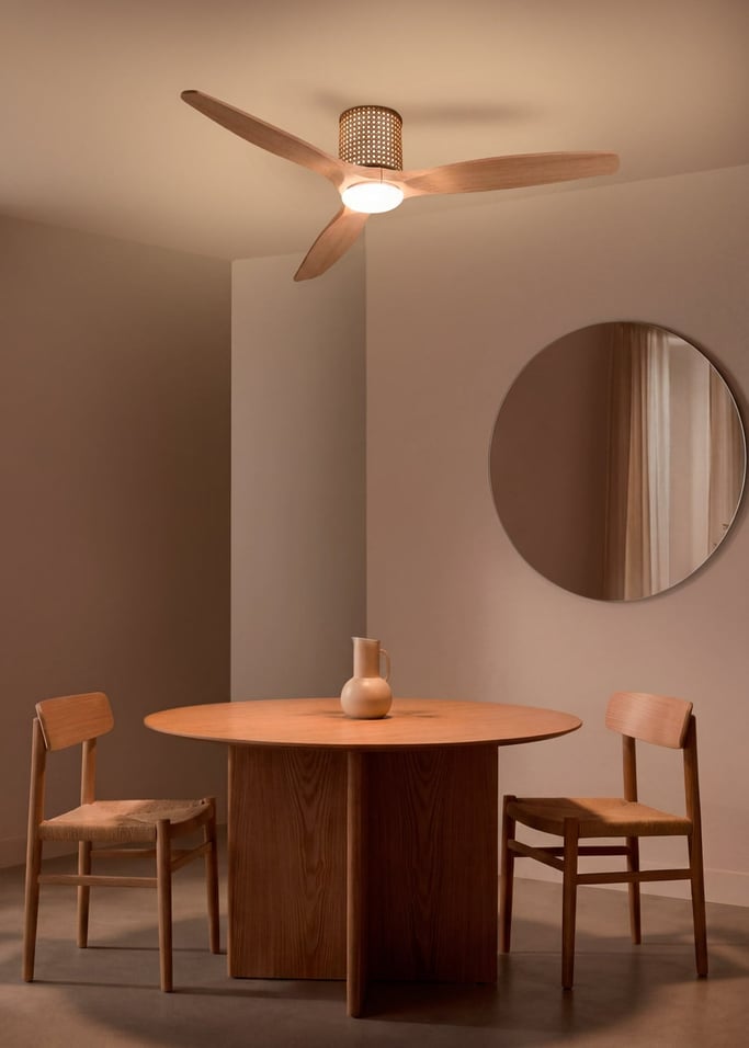 WIND CALM CUSTOM RATTAN - Ventilateur de plafond 40W silencieux Ø132 cm avec éclairage LED dans le corps et la lampe, image de la galerie 1