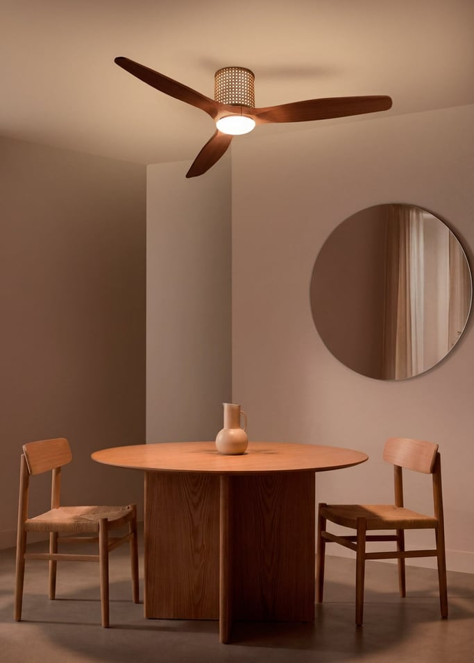 WIND CALM CUSTOM RATTAN - Ventilateur de plafond 40W silencieux Ø132 cm avec éclairage LED dans le corps et la lampe, image de la galerie 1