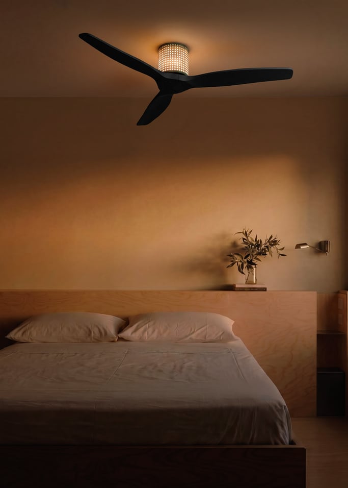 WIND CALM CUSTOM RATTAN - Ventilateur de plafond 40W silencieux Ø132 cm avec éclairage LED dans le corps et la lampe, image de la galerie 1