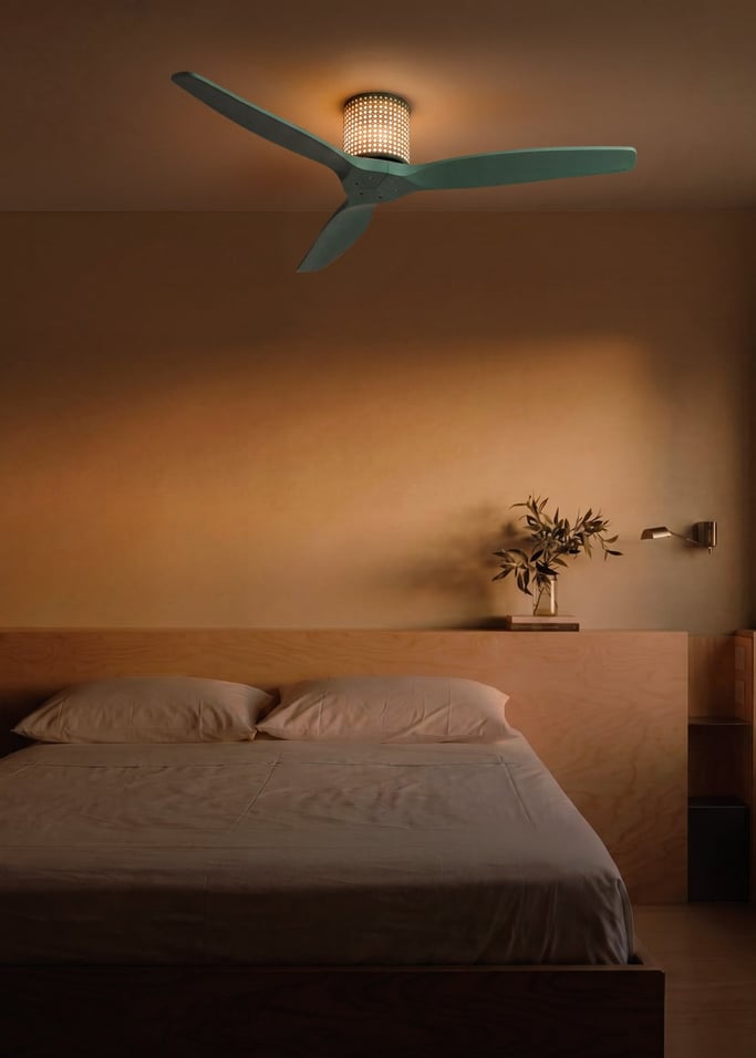 WIND CALM CUSTOM RATTAN - Ventilateur de plafond 40W silencieux Ø132 cm avec éclairage LED dans le corps et la lampe, image de la galerie 1