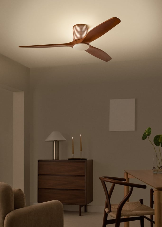 WIND CALM CUSTOM RATTAN - Ventilateur de plafond 40W silencieux Ø132 cm avec éclairage LED dans le corps et la lampe, image de la galerie 3