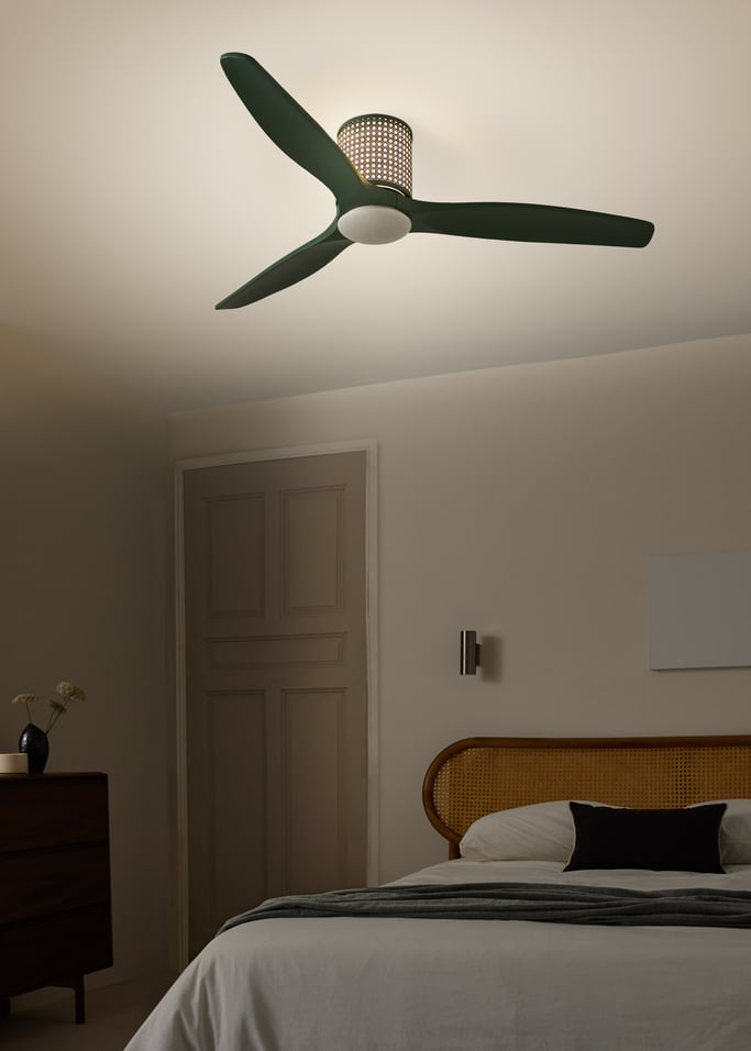 WIND CALM CUSTOM RATTAN - Ventilateur de plafond 40W silencieux Ø132 cm avec éclairage LED dans le corps et la lampe, image de la galerie 4