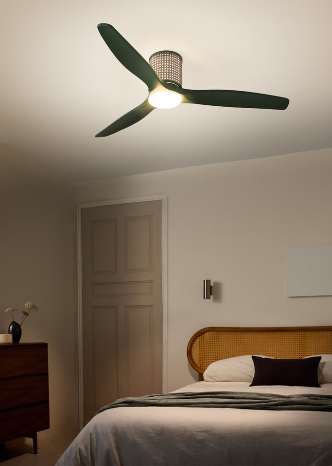 WIND CALM CUSTOM RATTAN - Ventilateur de plafond 40W silencieux Ø132 cm avec éclairage LED dans le corps et la lampe, image de la galerie 1