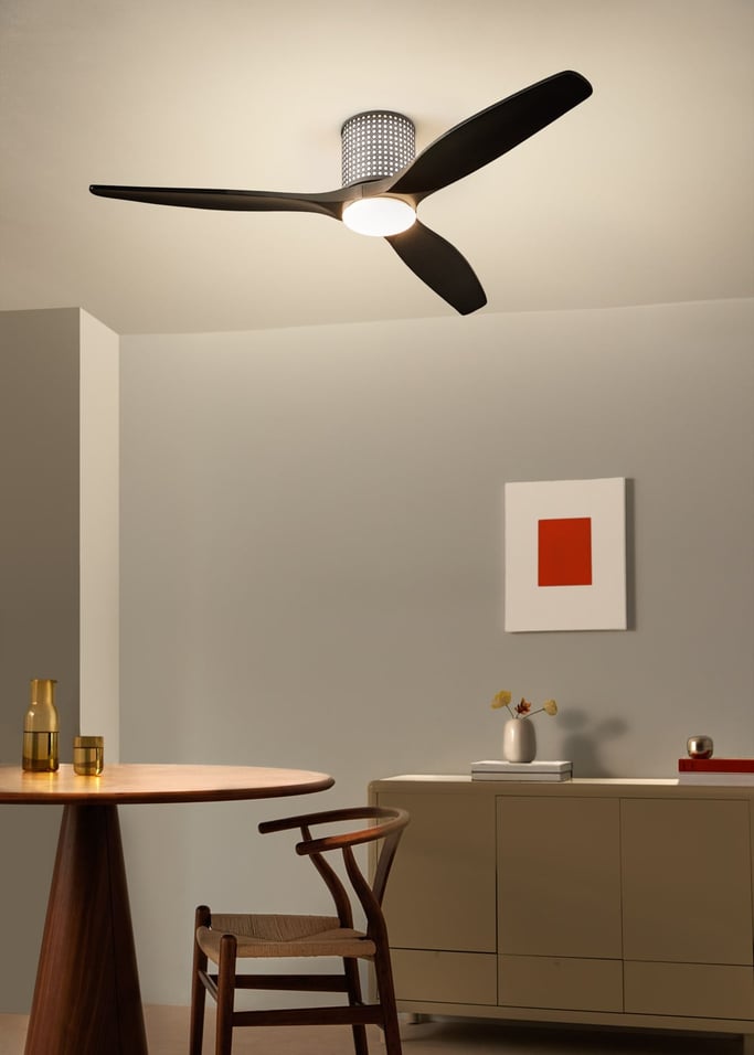WIND CALM CUSTOM RATTAN - Ventilateur de plafond 40W silencieux Ø132 cm avec éclairage LED dans le corps et la lampe, image de la galerie 1
