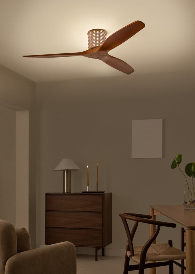 WIND CALM CUSTOM RATTAN - Ventilateur de plafond 40W silencieux Ø132 cm avec éclairage LED dans le corps et la lampe, image de la galerie 1