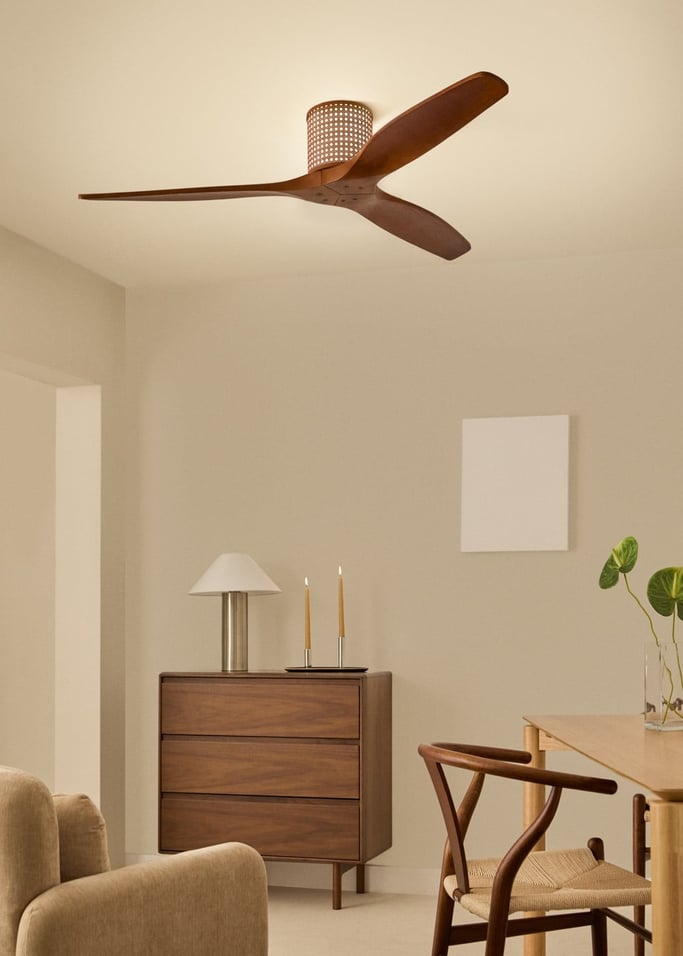 WIND CALM CUSTOM RATTAN - Ventilateur de plafond 40W silencieux Ø132 cm avec éclairage LED dans le corps et la lampe, image de la galerie 2