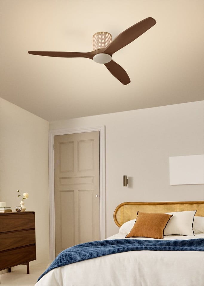 WIND CALM CUSTOM RATTAN - Ventilateur de plafond 40W silencieux Ø132 cm avec éclairage LED dans le corps et la lampe, image de la galerie 2