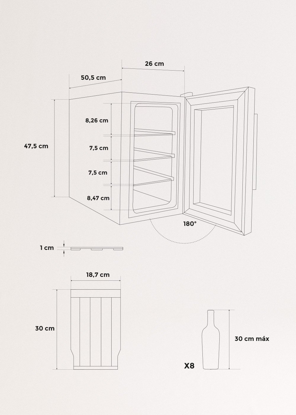 WINECOOLER WOOD S - Cantinetta per vini 8 bottiglie, medidas foto vertical