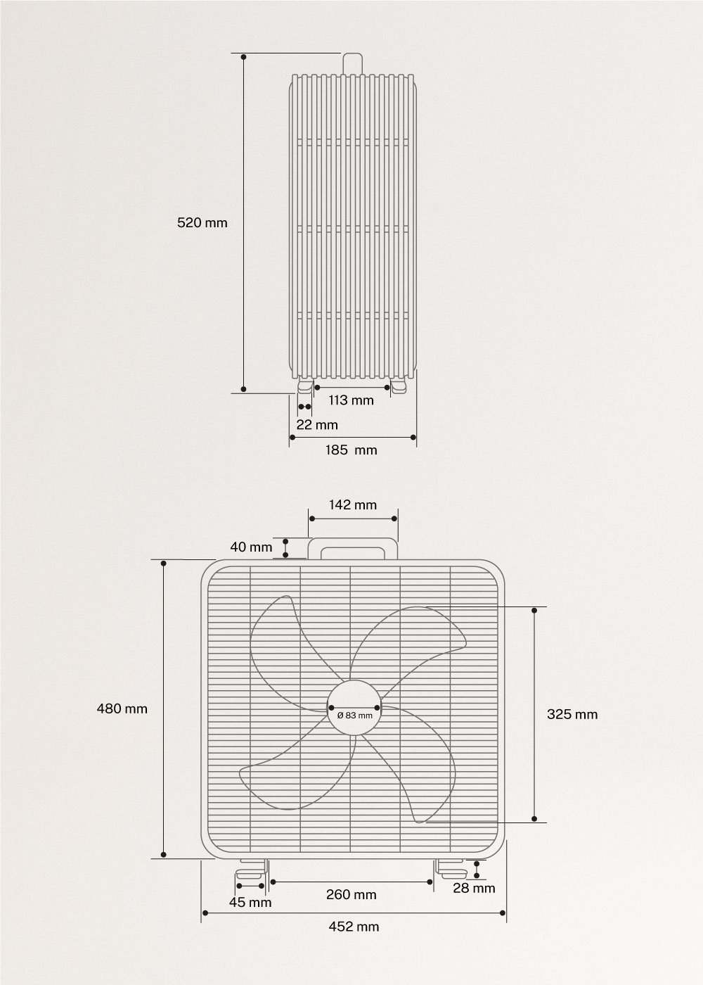 AIR FLOOR BOX - Ventilatore industriale da pavimento 90W, medidas foto vertical