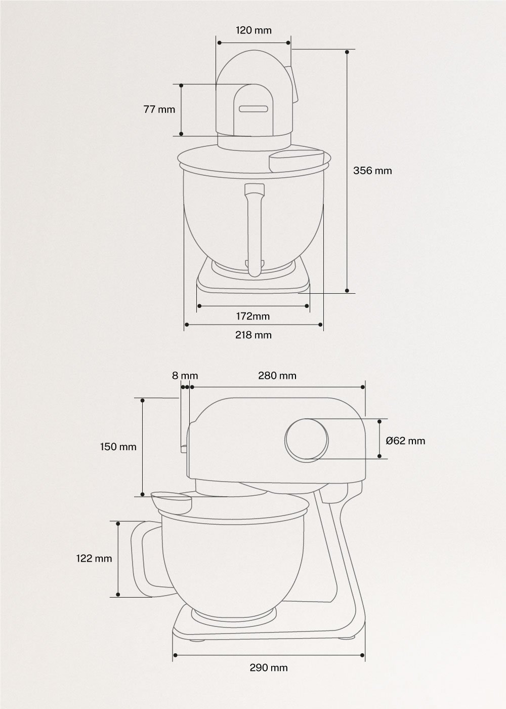 DOWNMIX RETRO - Impastatrice a rotazione planetaria, medidas foto vertical