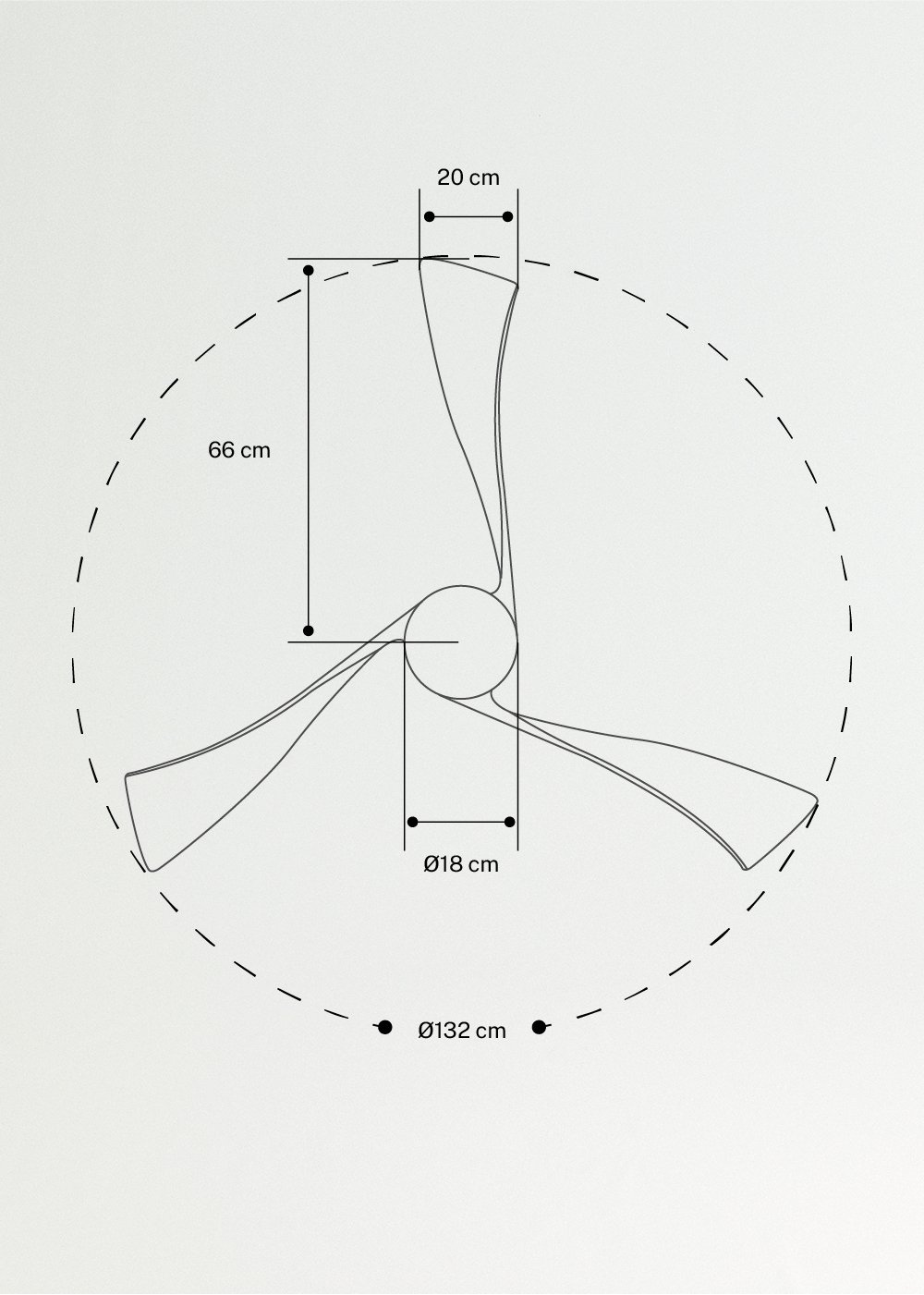 WIND CURVE - Ventilatore da soffitto 40W silenzioso Ø132 100% legno, medidas foto vertical