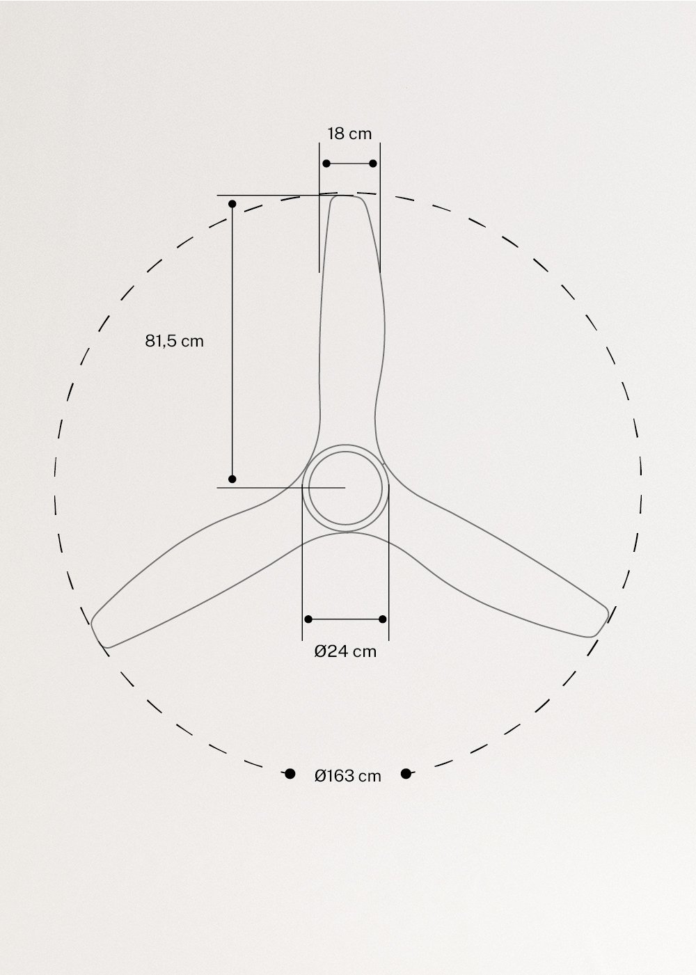 WIND SAIL - Ventilatore da soffitto 90W silenzioso XL Ø163 cm , medidas foto vertical