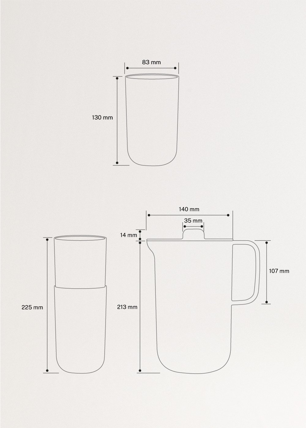 KITCHENWARE OUTDOOR ECO - Set di brocca da 2 L e 4 bicchieri da 500 ml, medidas foto vertical