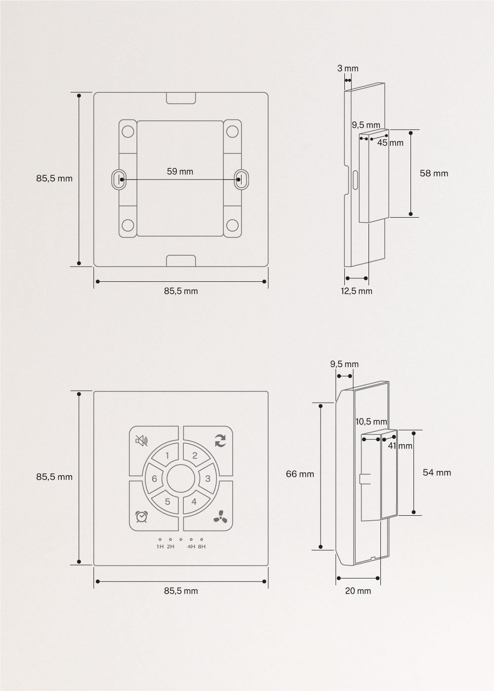 WIND CALM - Ventilatore da soffitto silenzioso da 40W con pale tecniche in ABS di varie dimensioni, medidas foto vertical