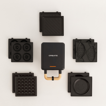 Pack STONE STUDIO Individuale - Tostapane Grill E Macchina Waffle + Piastra Taiyaki + Piastra Pancake + Piastra Ciambelle Nero