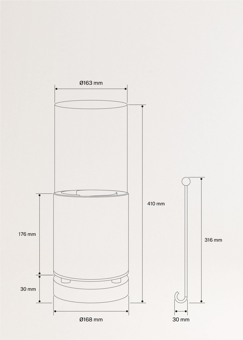 SPEAKER FIRE - Altoparlante Bluetooth con fiamma a bioetanolo e luce a LED, medidas foto vertical