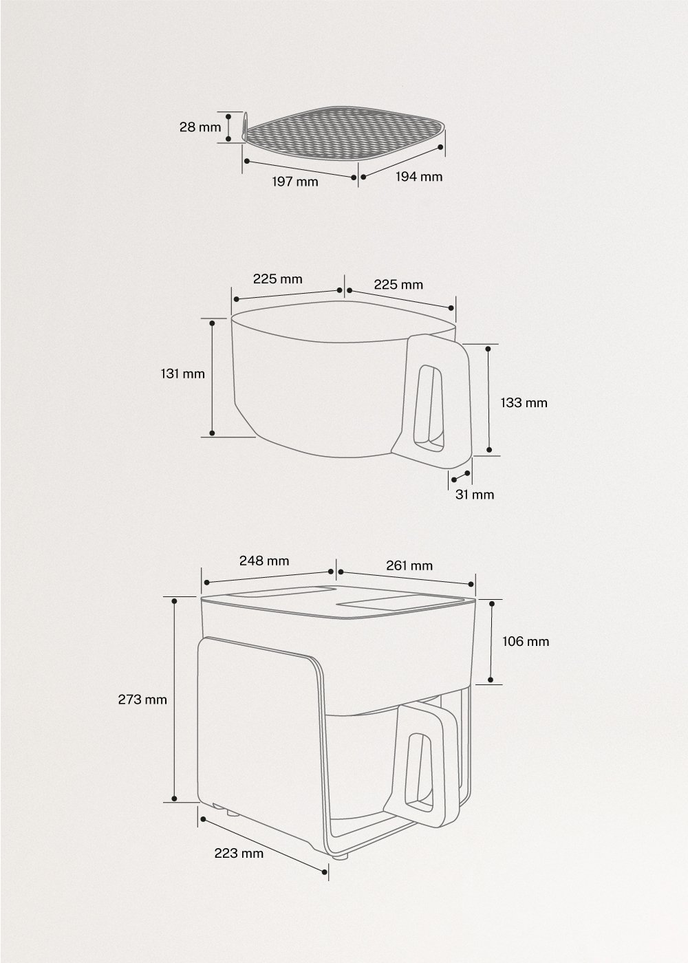 AIR FRYER STUDIO CRYSTAL - Friggitrice ad aria in vetro 4,2 L con vaporizzatore opzionale, medidas foto vertical