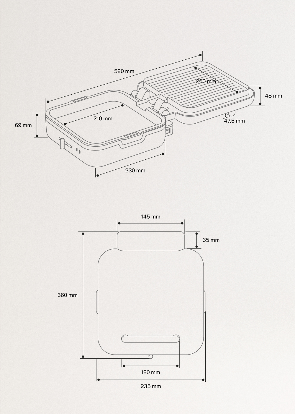STONE STUDIO PRO - Grill multifunzione con apertura a 180º, medidas foto vertical