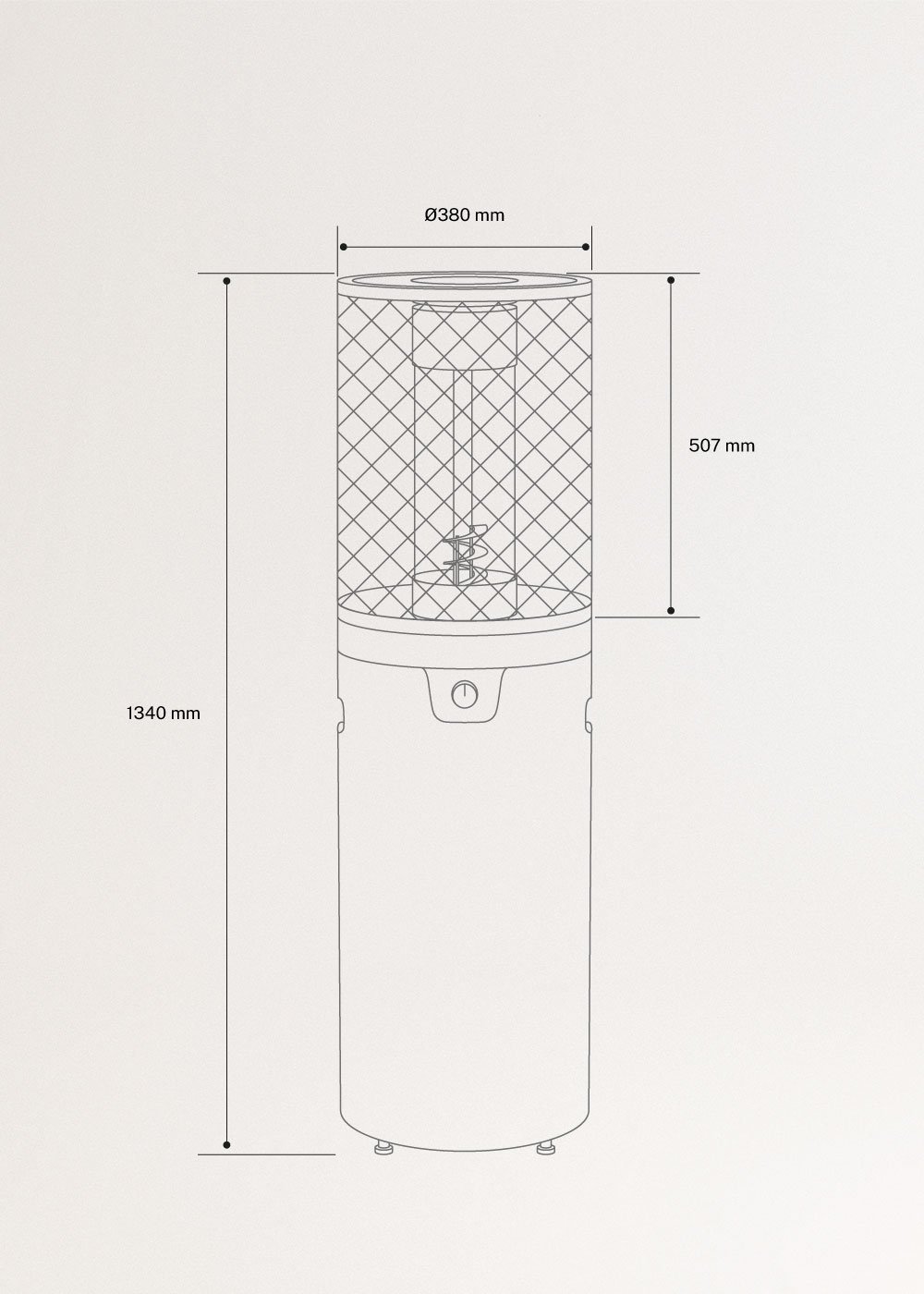 FIRE ROUND HEATER - Riscaldatore a gas 8kW per terrazze e spazi esterni, medidas foto vertical