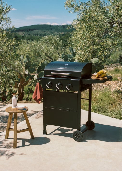 BBQ GAS BURNER - Barbecue a gas 9kW con 3 bruciatori e tavolo pieghevole