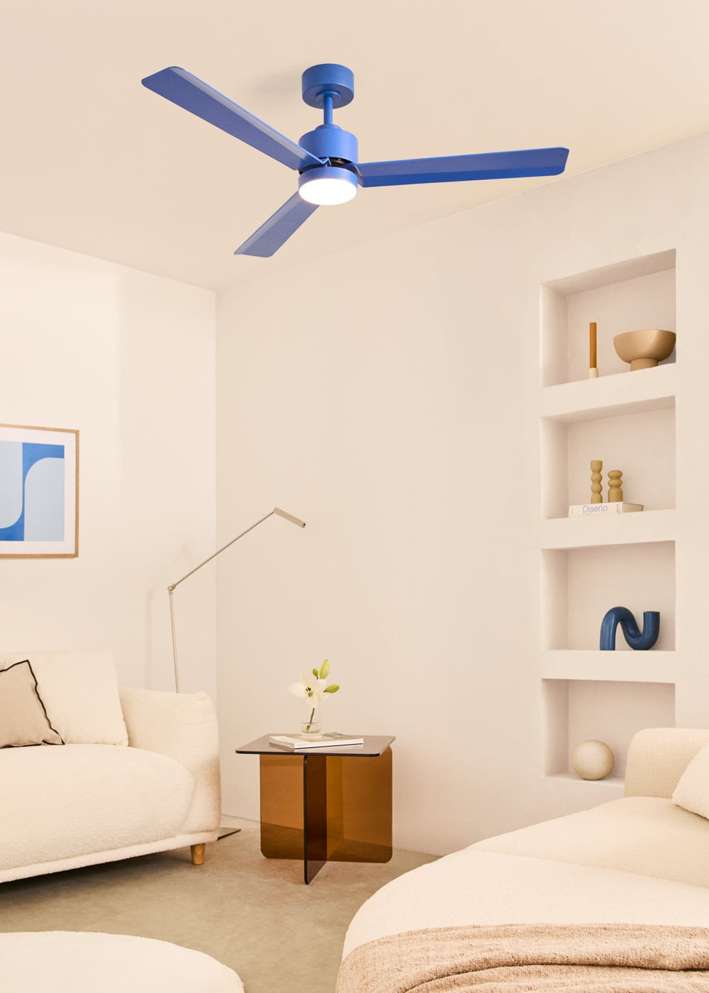 Ventilatore da soffitto Modulo, 166cm, con luce, termostato, super destratificatore, cromo/legno, Klassfan