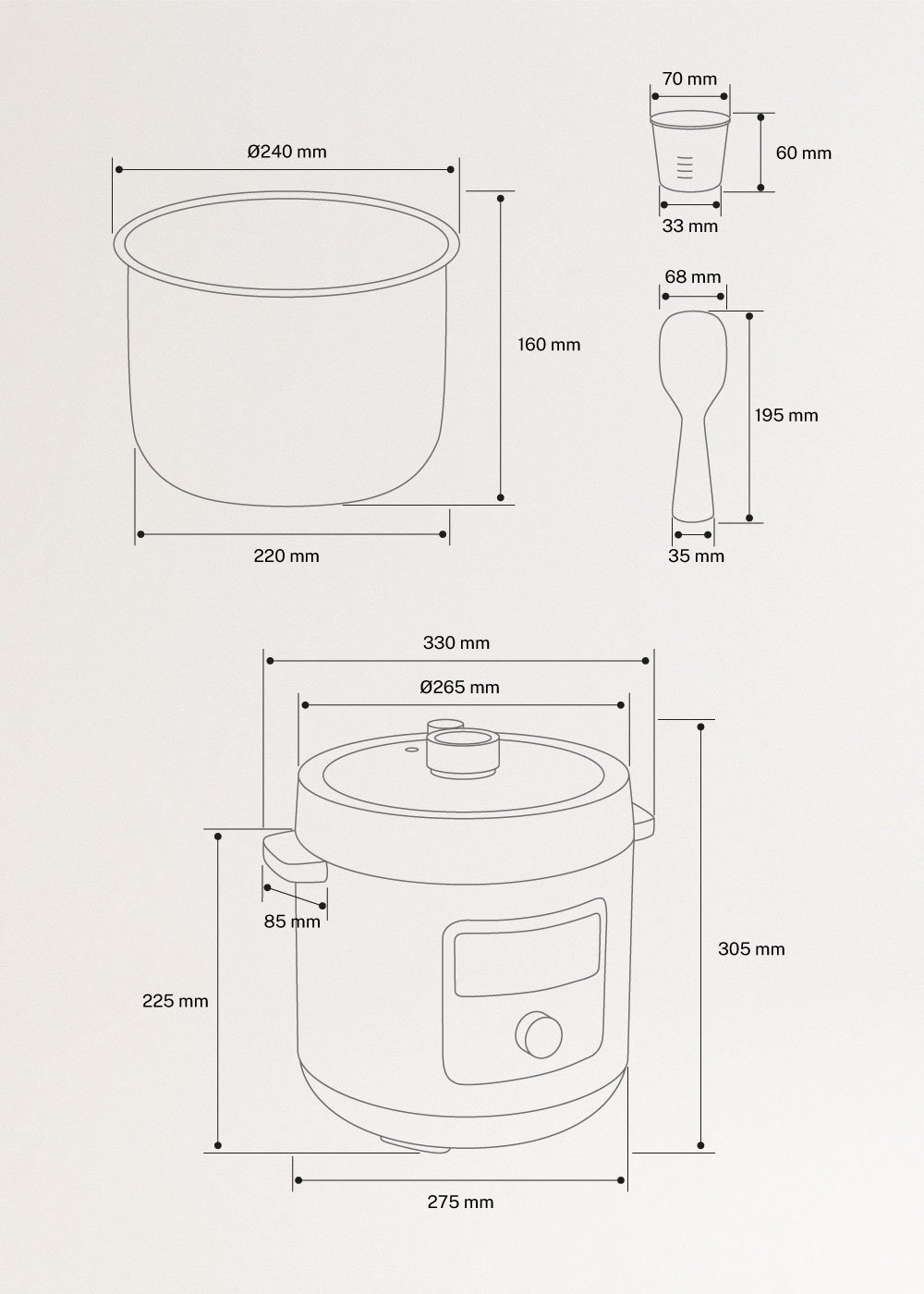 PRESSURE COOKER STUDIO - Pentola a pressione elettrica multifunzionale programmabile, medidas foto vertical