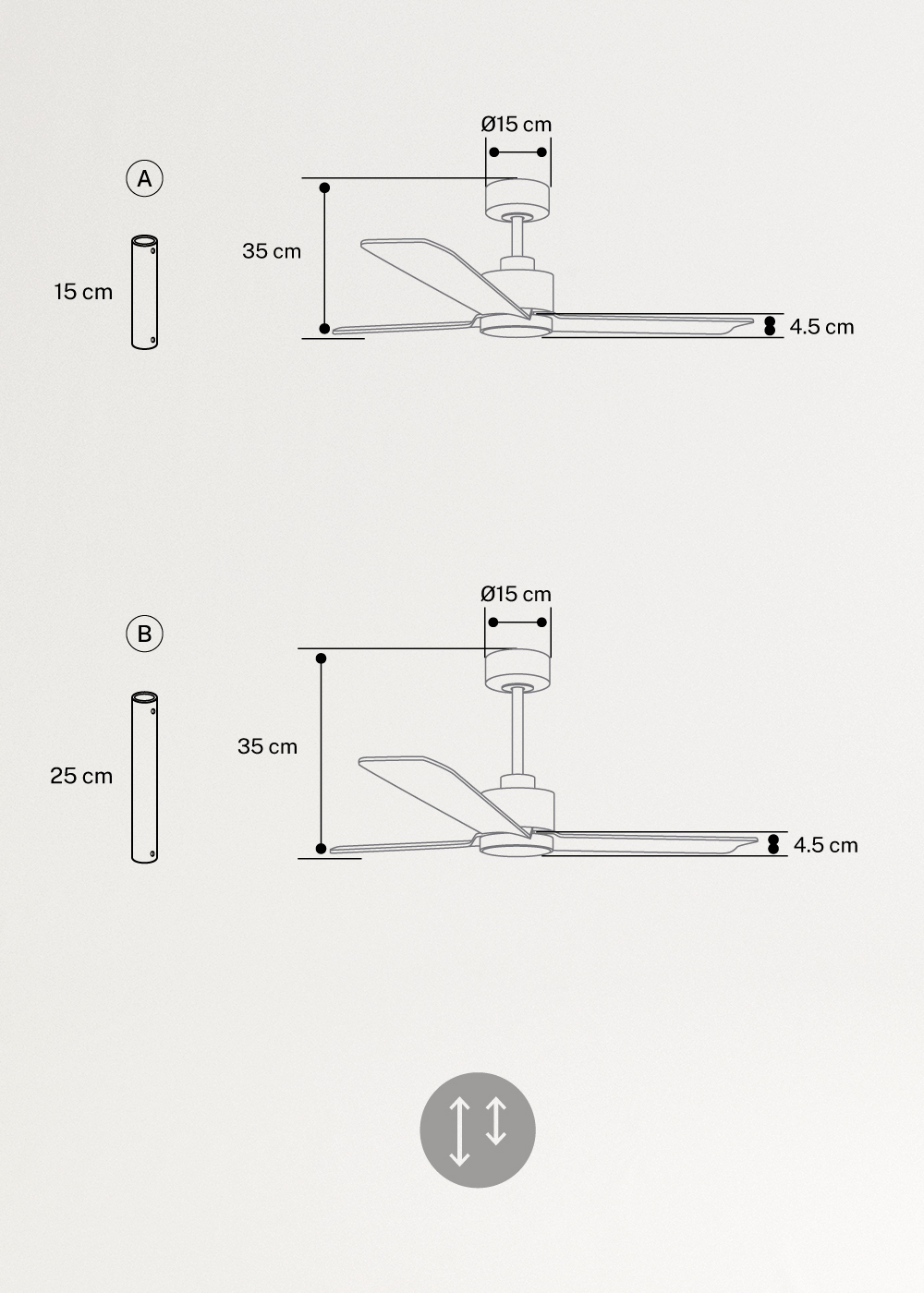 WIND MODERN - Ventilatore da soffitto silenzioso 40W con luce LED disponibile in varie dimensioni, medidas foto vertical