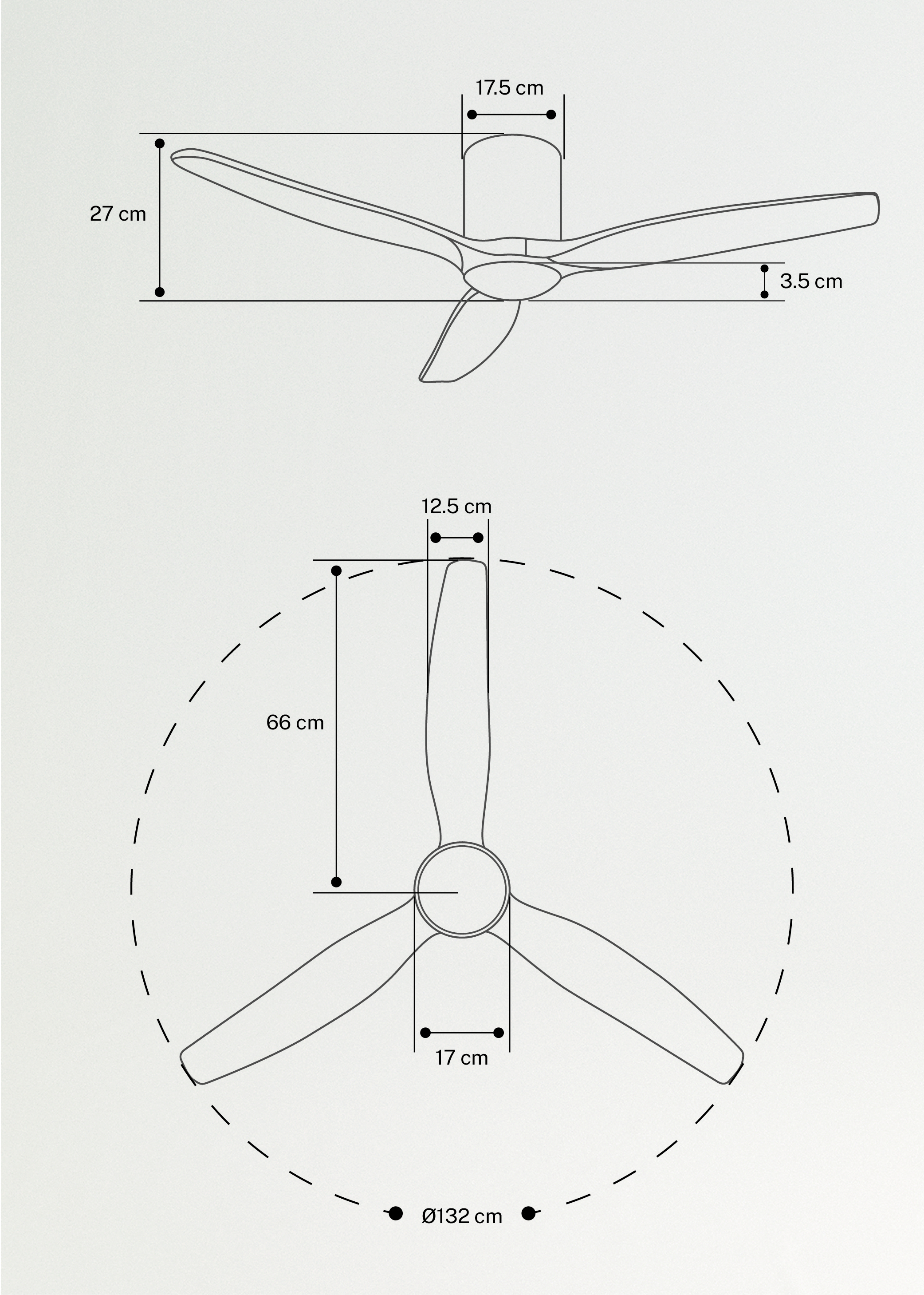 WIND CALM SLIM LIGHT - Ventilatore da soffitto silenzioso 40W Ø132 cm 100 % legno, medidas foto vertical