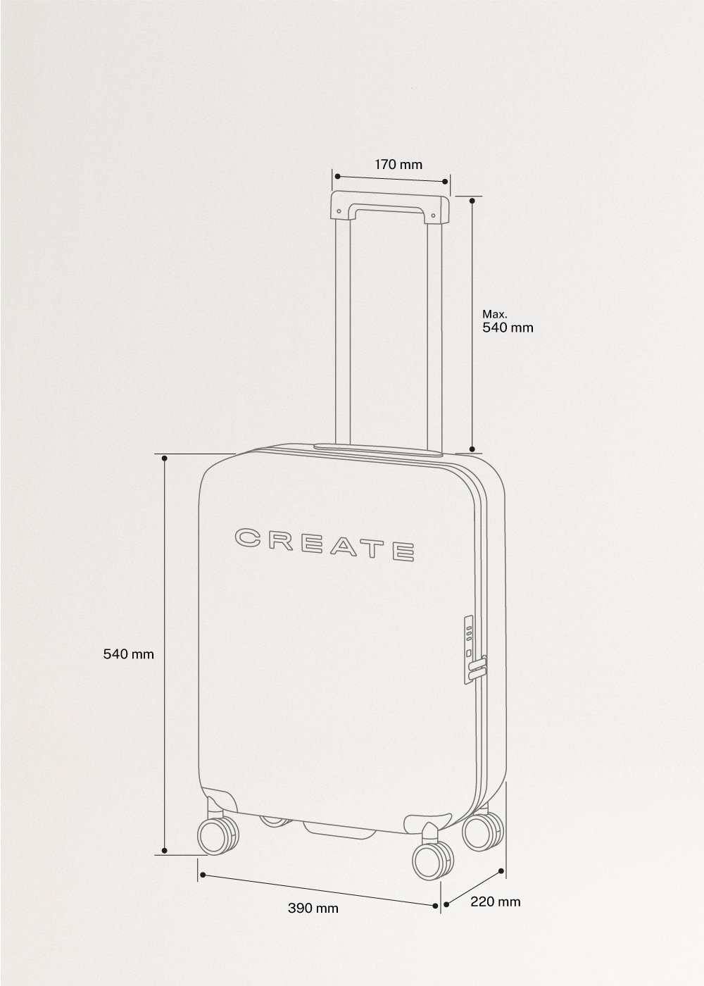LUGGAGE STUDIO - Valigia rigida in policarbonato con lucchetto TSA e ruote multidirezionali, medidas foto vertical