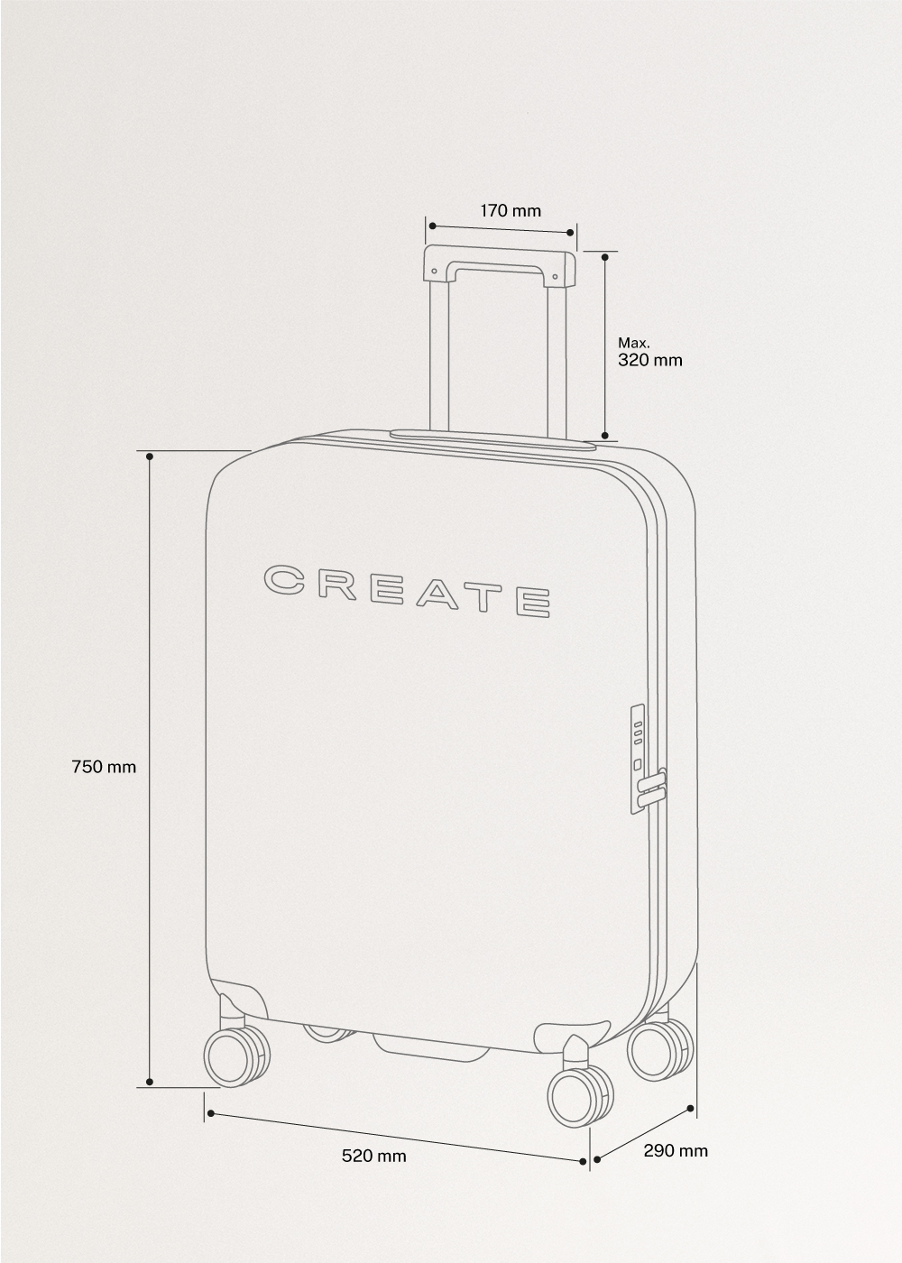 LUGGAGE STUDIO - Valigia rigida in policarbonato con lucchetto TSA e ruote multidirezionali, medidas foto vertical