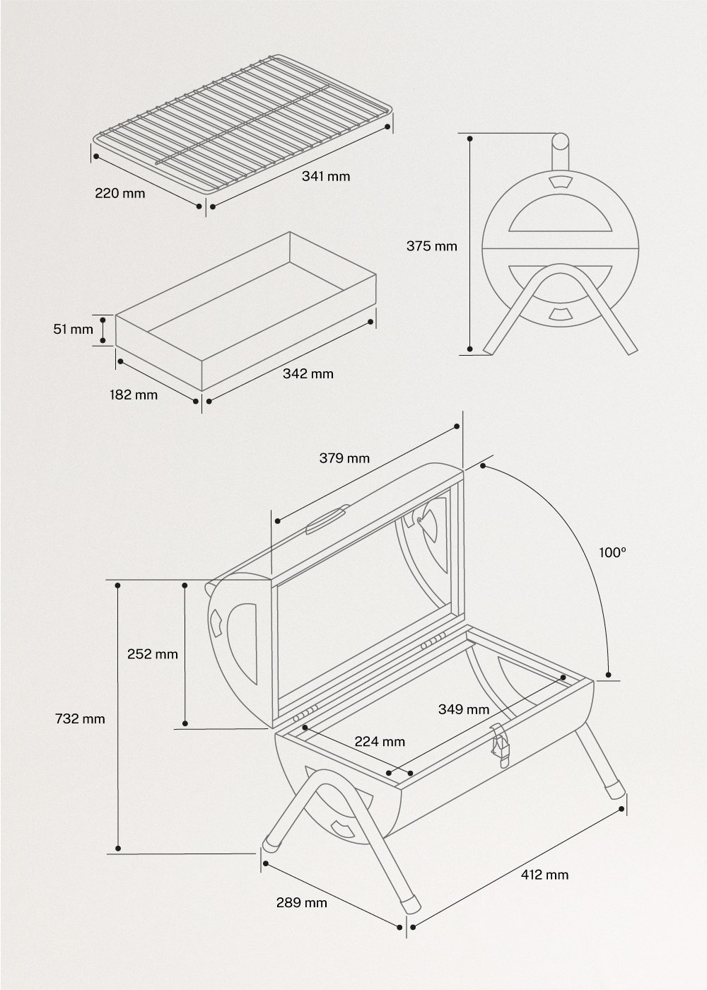 BBQ SMOKEY COMPACT - Barbecue affumicatore a carbone portatile, medidas foto vertical