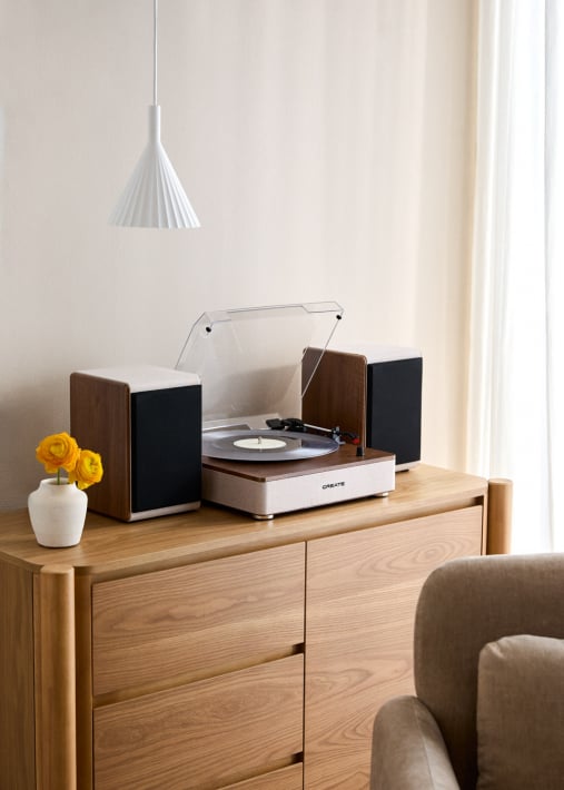 RECORD PLAYER PRO - Giradischi con 2 altoparlanti esterni, Bluetooth e uscita RCA