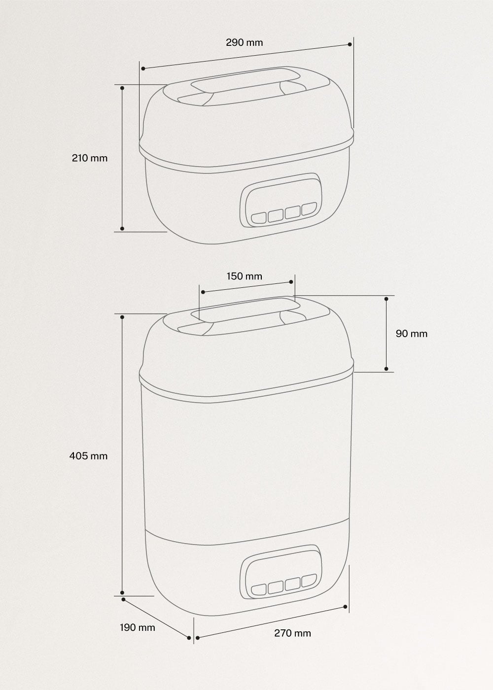 BABY BOTTLE CARE - Sterilizzatore multifunzione con asciugatura per 8 biberon, medidas foto vertical
