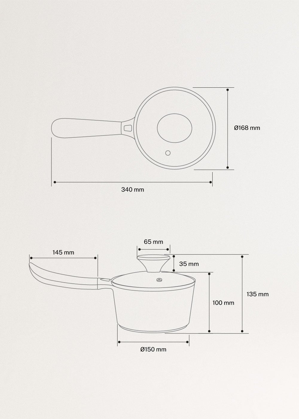 SAUCEPAN STUDIO - Casseruola in alluminio pressofuso con rivestimento ceramico, medidas foto vertical
