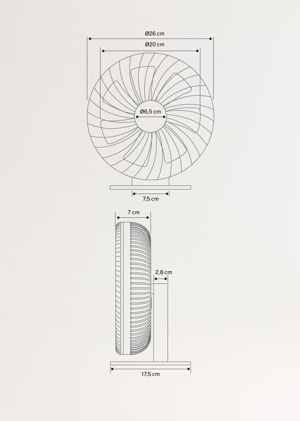 AIR DUAL COMPACT - Ventilatore da tavolo e parete ricaricabile 10 W, medidas foto vertical
