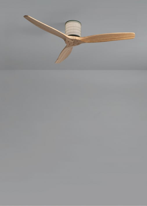 WIND CALM CUSTOM RATTAN - Ventilador de techo 40W silencioso Ø132 cm con luz LED en cuerpo y lámpara
