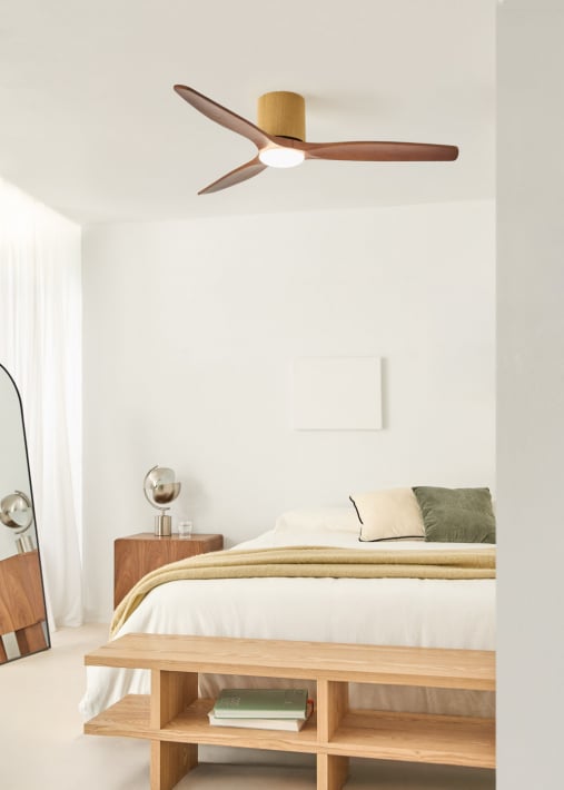WIND CALM CUSTOM WOVEN - Ventilatore da soffitto silenzioso 40W Ø132 cm in legno 100% con luce LED