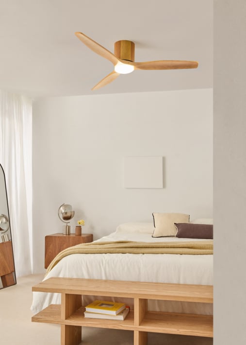WIND CALM CUSTOM WOVEN - Ventilatore da soffitto silenzioso 40W Ø132 cm in legno 100% con luce LED