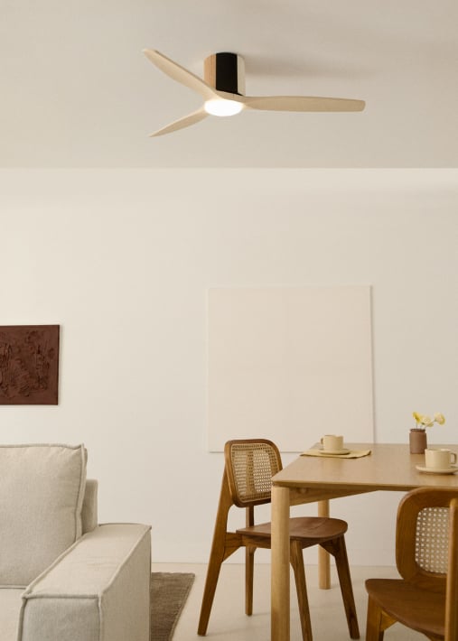 WIND CALM CUSTOM WOVEN - Ventilatore da soffitto silenzioso 40W Ø132 cm in legno 100% con luce LED