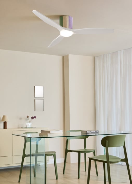 WIND CALM CUSTOM WOVEN - Ventilatore da soffitto silenzioso 40W Ø132 cm in legno 100% con luce LED