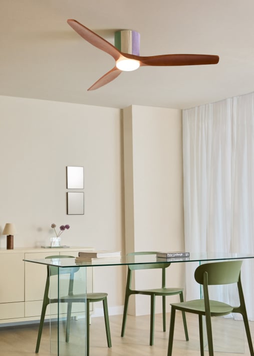 WIND CALM CUSTOM WOVEN - Ventilatore da soffitto silenzioso 40W Ø132 cm in legno 100% con luce LED