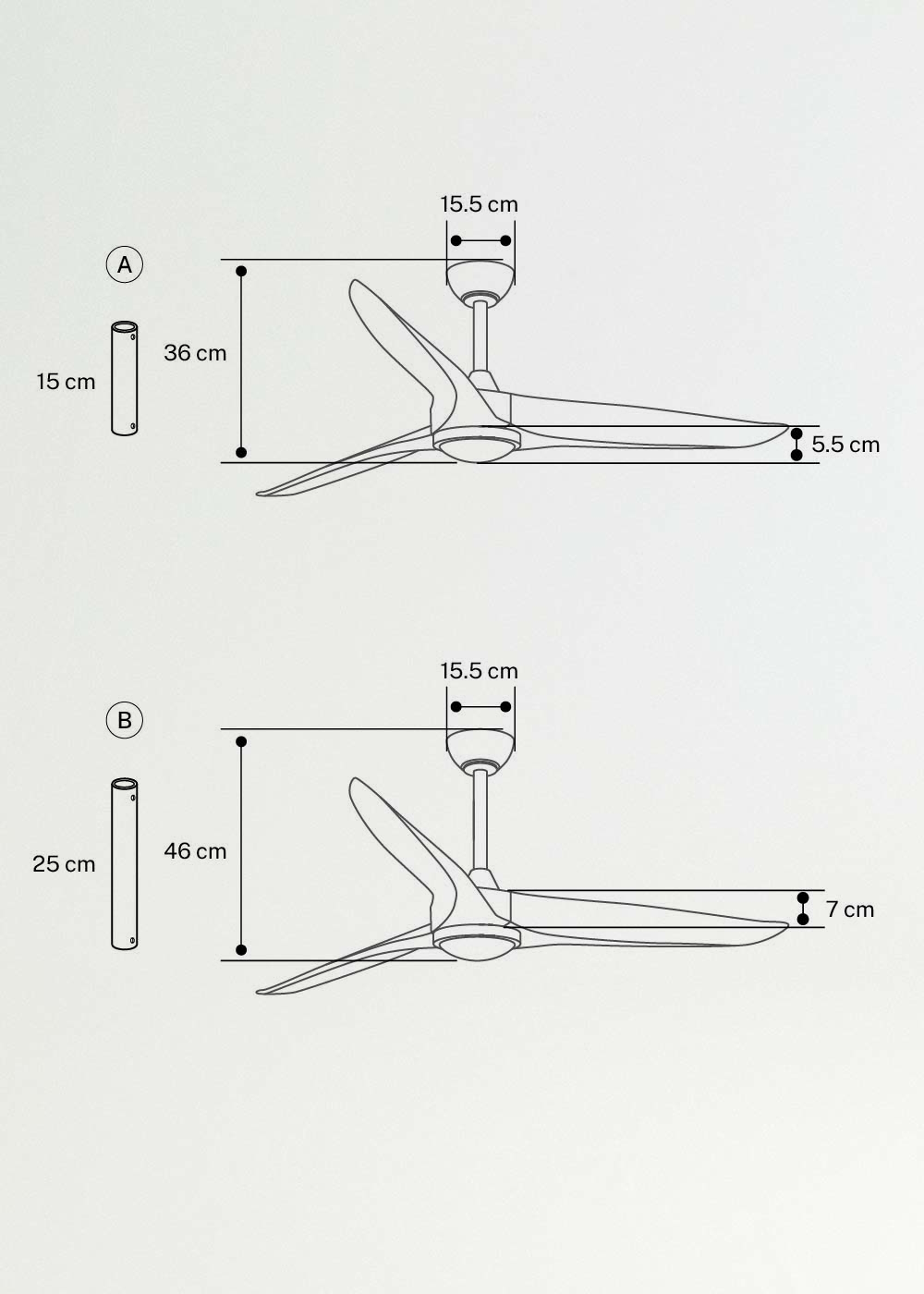 WIND CENTURY - Ventilatore da soffitto 40W silenzioso, 100% legno, varie dimensioni, medidas foto vertical