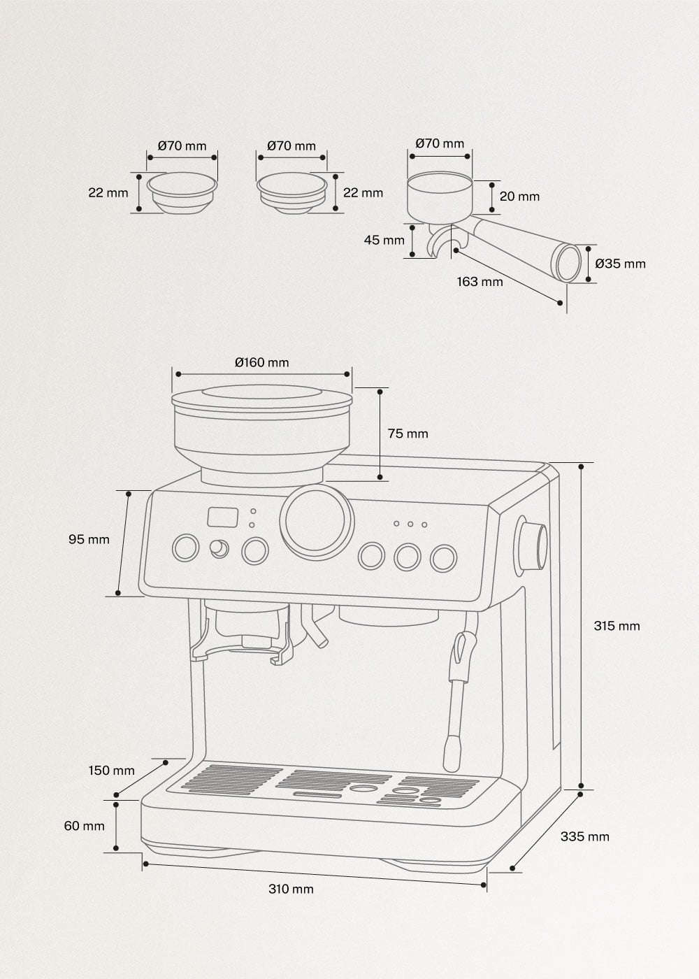 THERA CLASSIC ADVANCE - Macchina da caffè espresso semiautomatica con vaporizzatore, medidas foto vertical