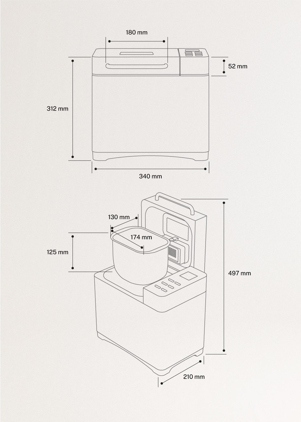 BREAD MAKER - Macchina del pane multifunzione in acciaio inox, medidas foto vertical